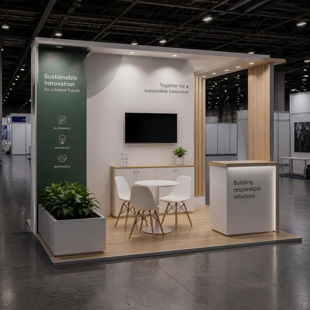 Fertig aufgebauter Messestand am Vortag